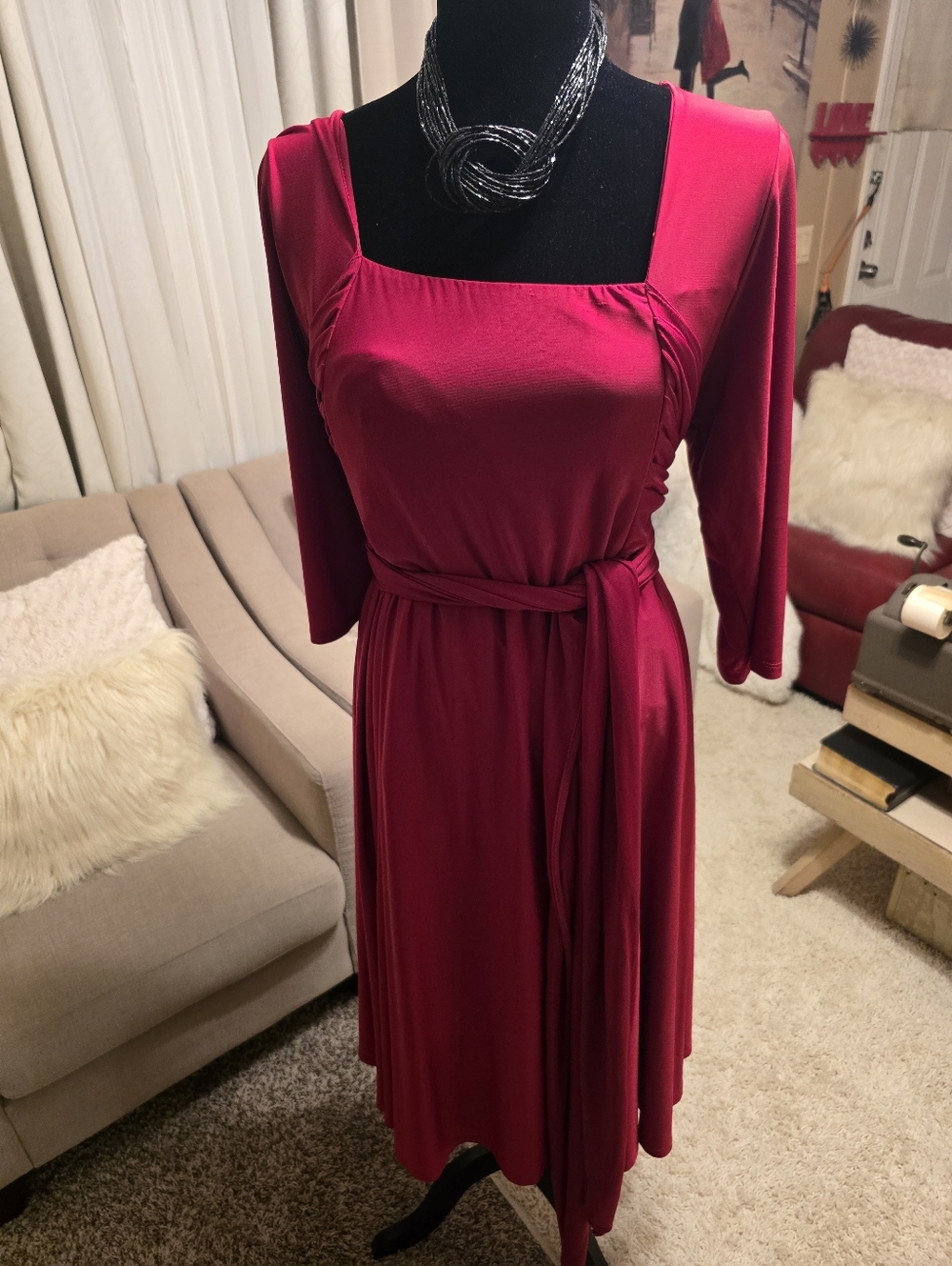 IGIGI Women's Fuchsia Square-Neck Belted Dress